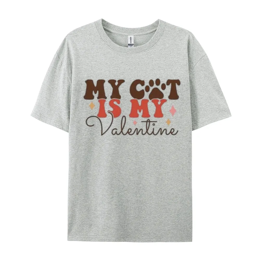 Women My Cat Is My Valentine's Day Print Graphic T-shirt