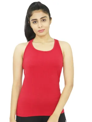 Women Red Solid Sports Tank Top - RACER Back STRETCH-Red
