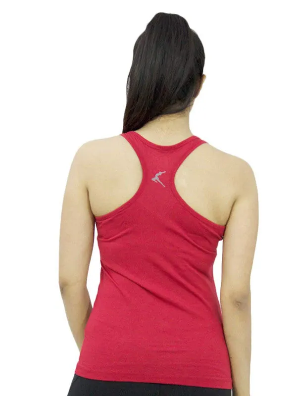 Women Red Solid Sports Tank Top - RACER Back STRETCH-Red