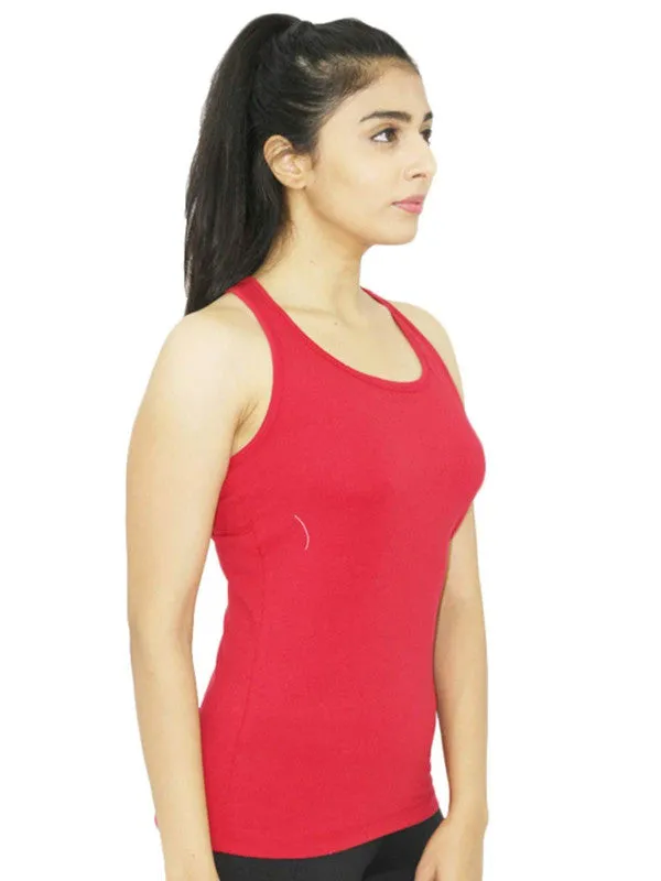 Women Red Solid Sports Tank Top - RACER Back STRETCH-Red