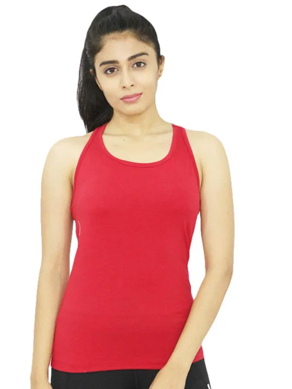 Women Red Solid Sports Tank Top - RACER Back STRETCH-Red