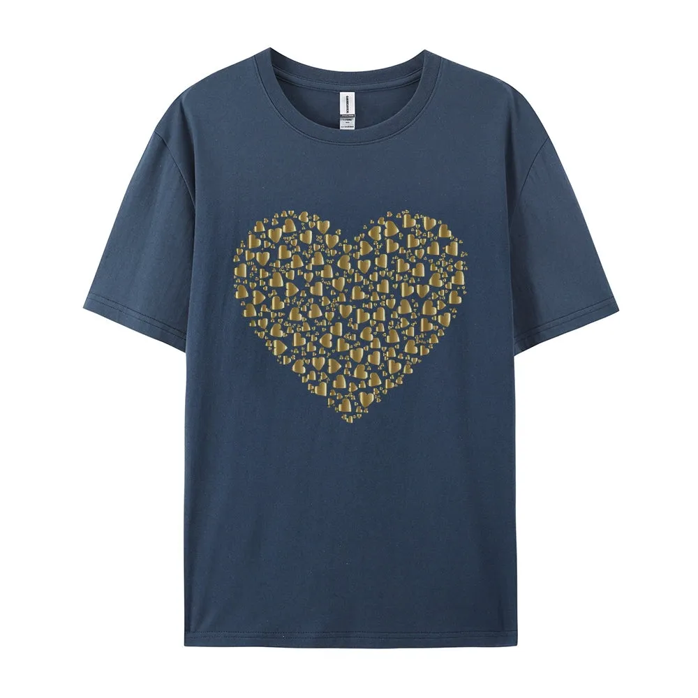 Women Valentine's Day Love Golden Heart Print Graphic T-shirt