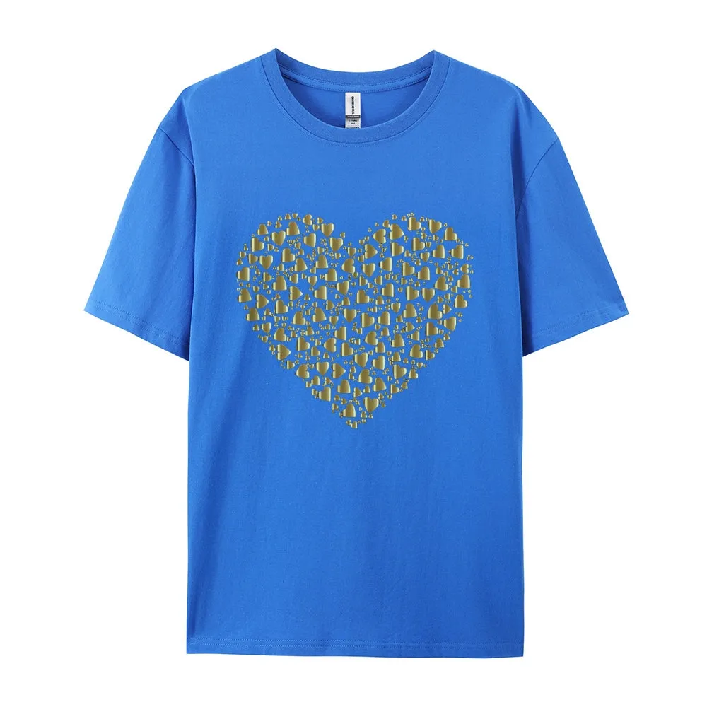 Women Valentine's Day Love Golden Heart Print Graphic T-shirt