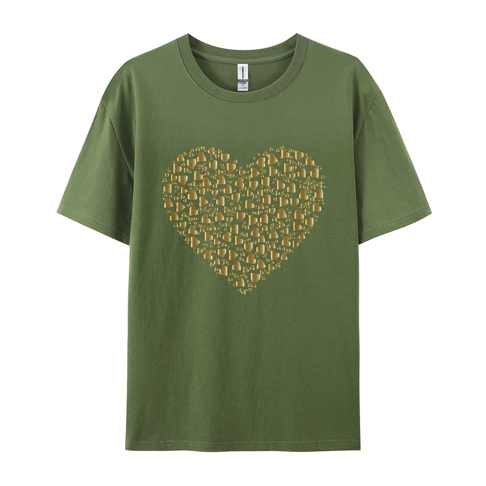 Women Valentine's Day Love Golden Heart Print Graphic T-shirt