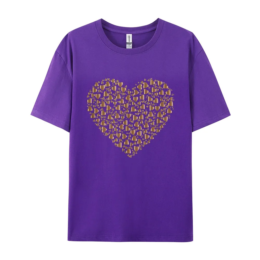 Women Valentine's Day Love Golden Heart Print Graphic T-shirt