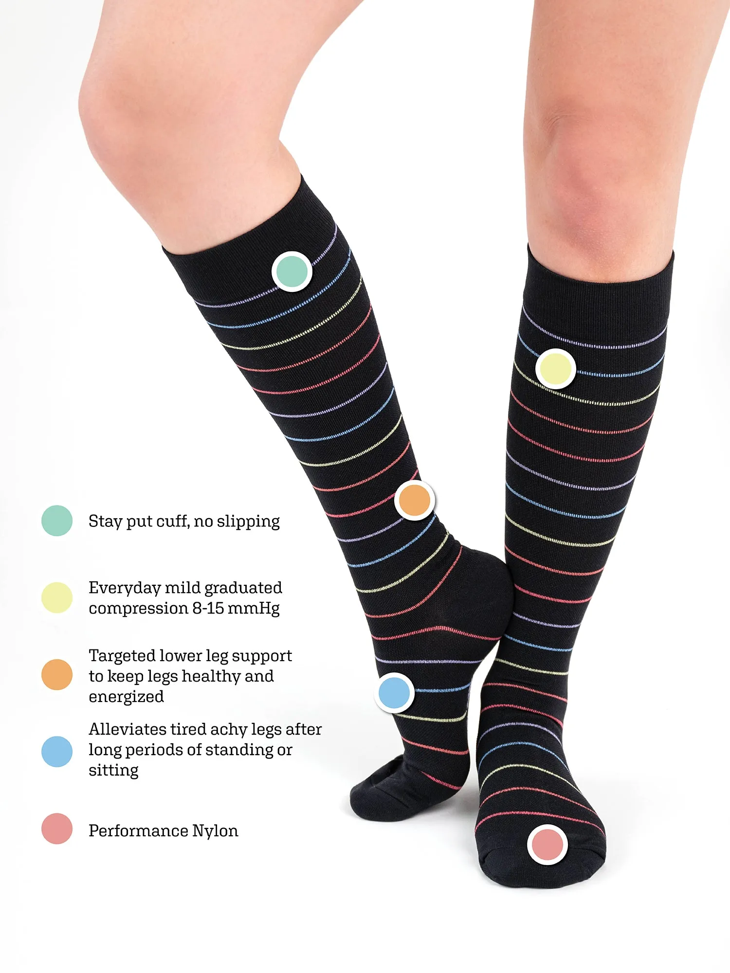 Women's 2 Pair Pack Nylon Compression Knee High Socks