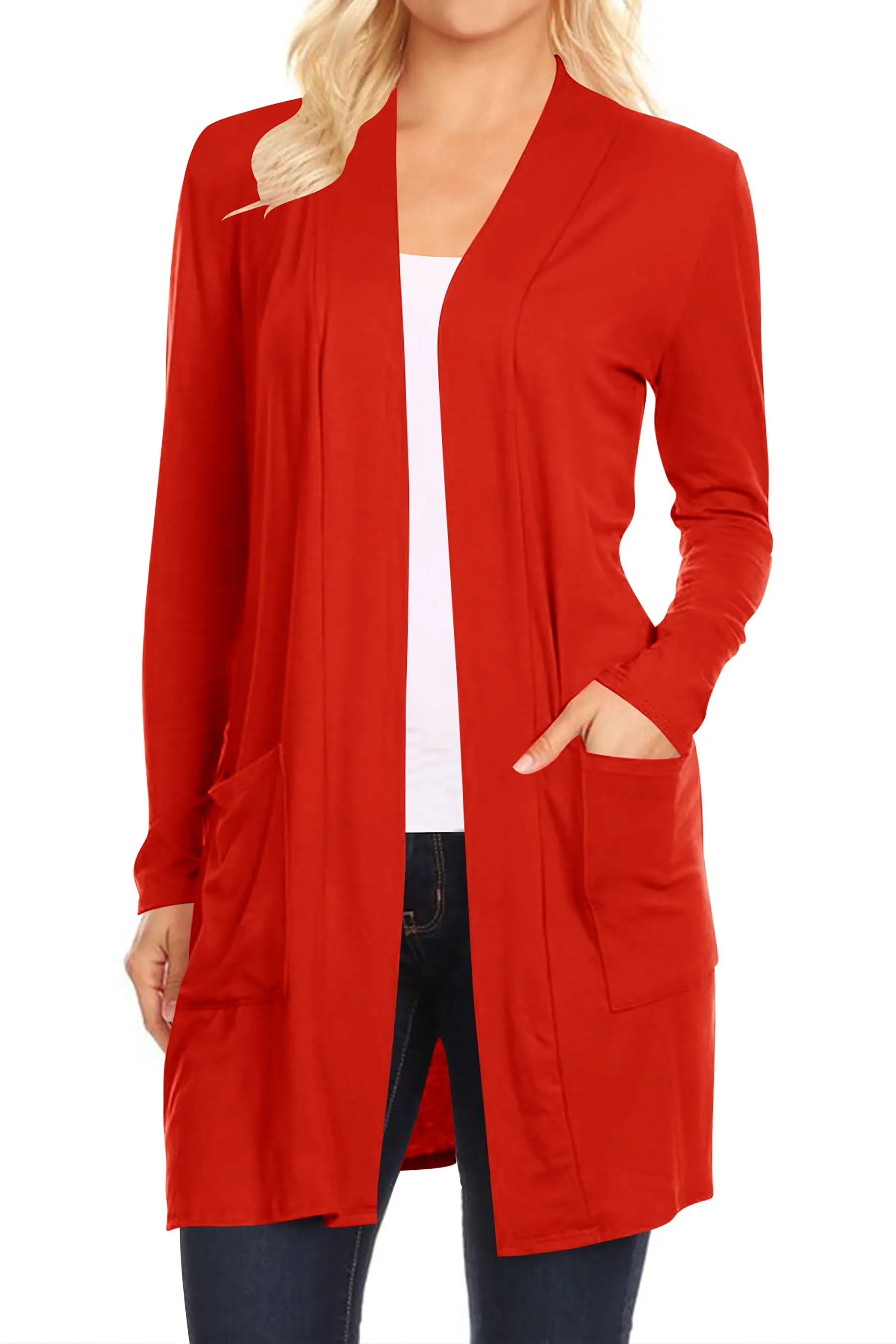 Women's Casual Open Front Basic Long Sleeves Side Pockets Solid Cardigan