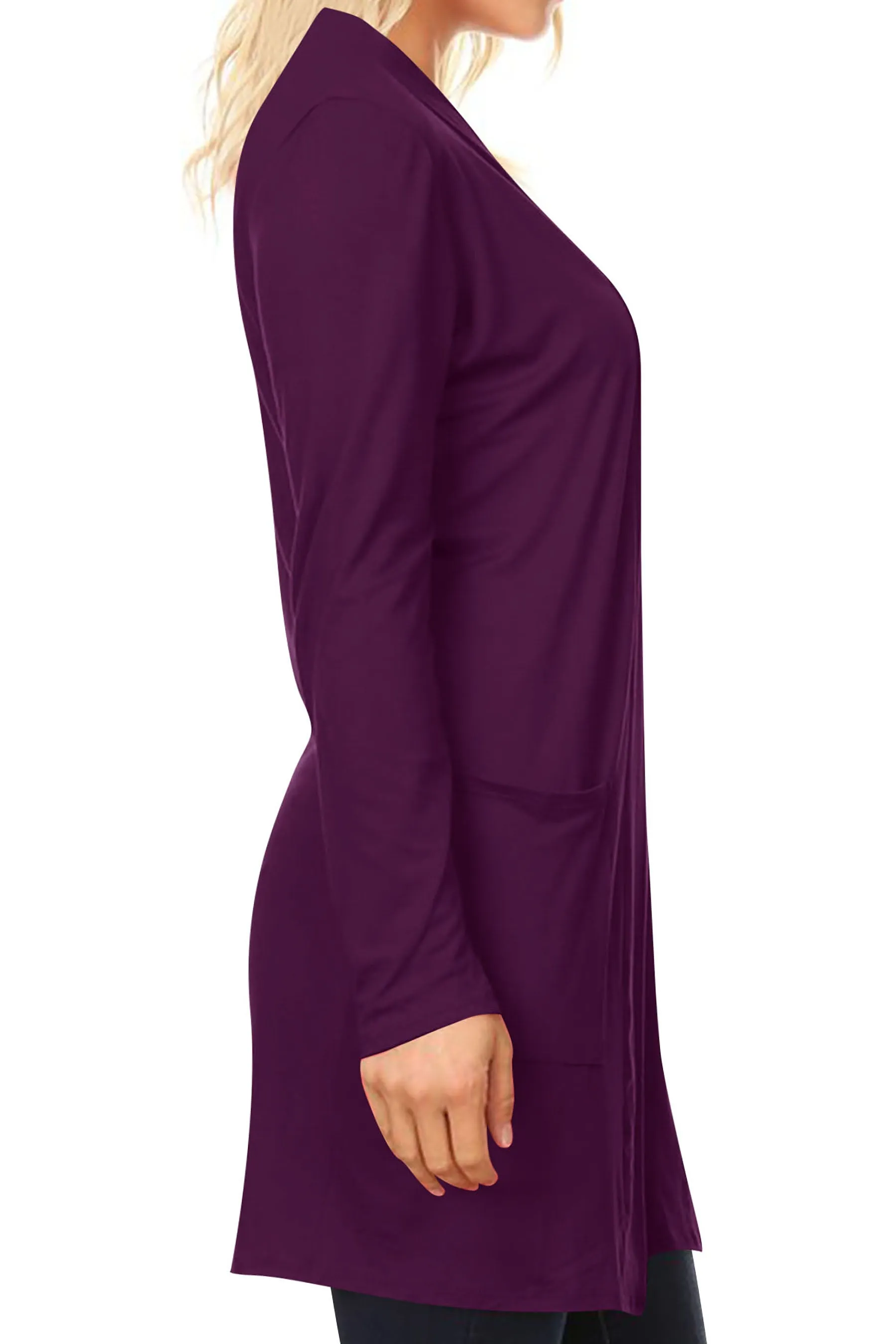 Women's Casual Open Front Basic Long Sleeves Side Pockets Solid Cardigan