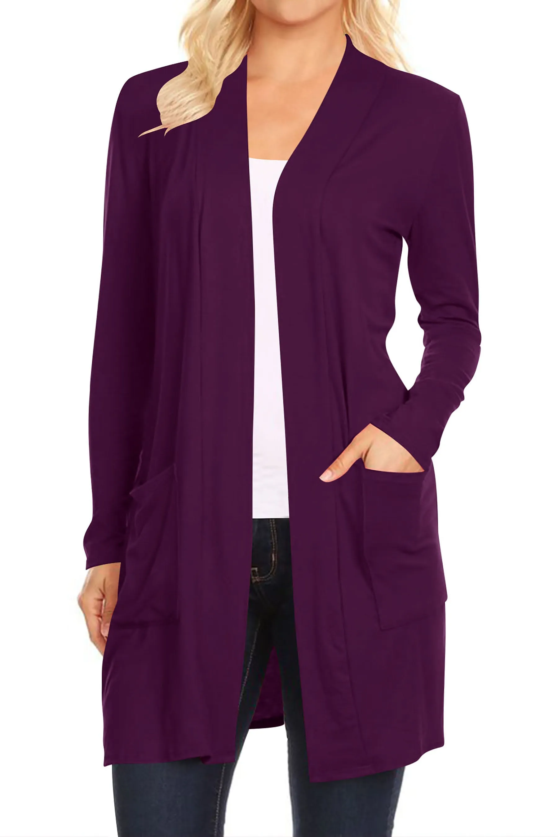 Women's Casual Open Front Basic Long Sleeves Side Pockets Solid Cardigan