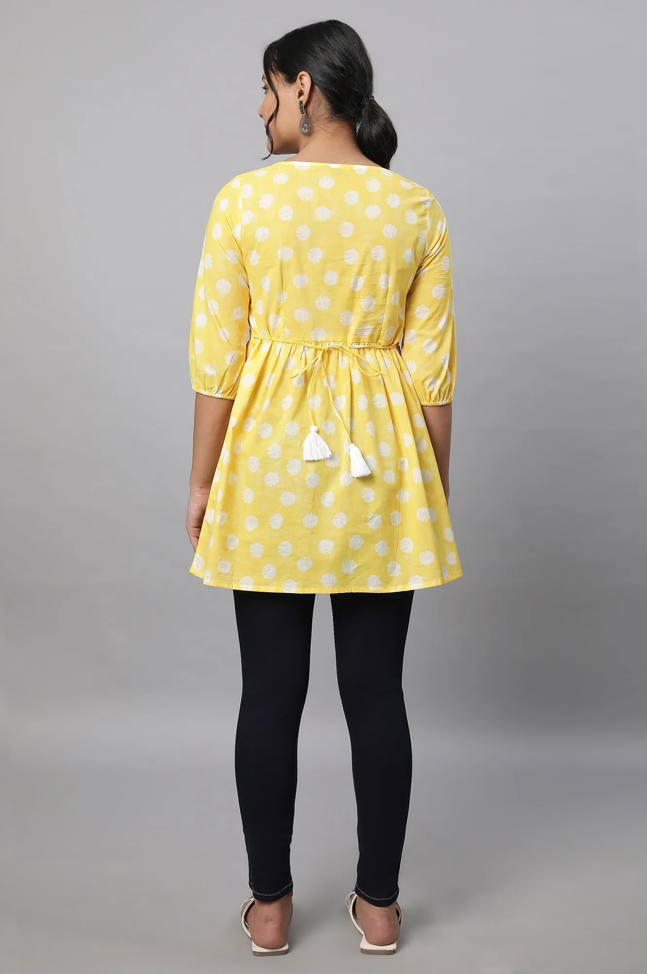 Yellow Polka Print kurta & Blue Denim Jeggings