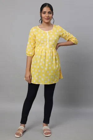 Yellow Polka Print kurta & Blue Denim Jeggings