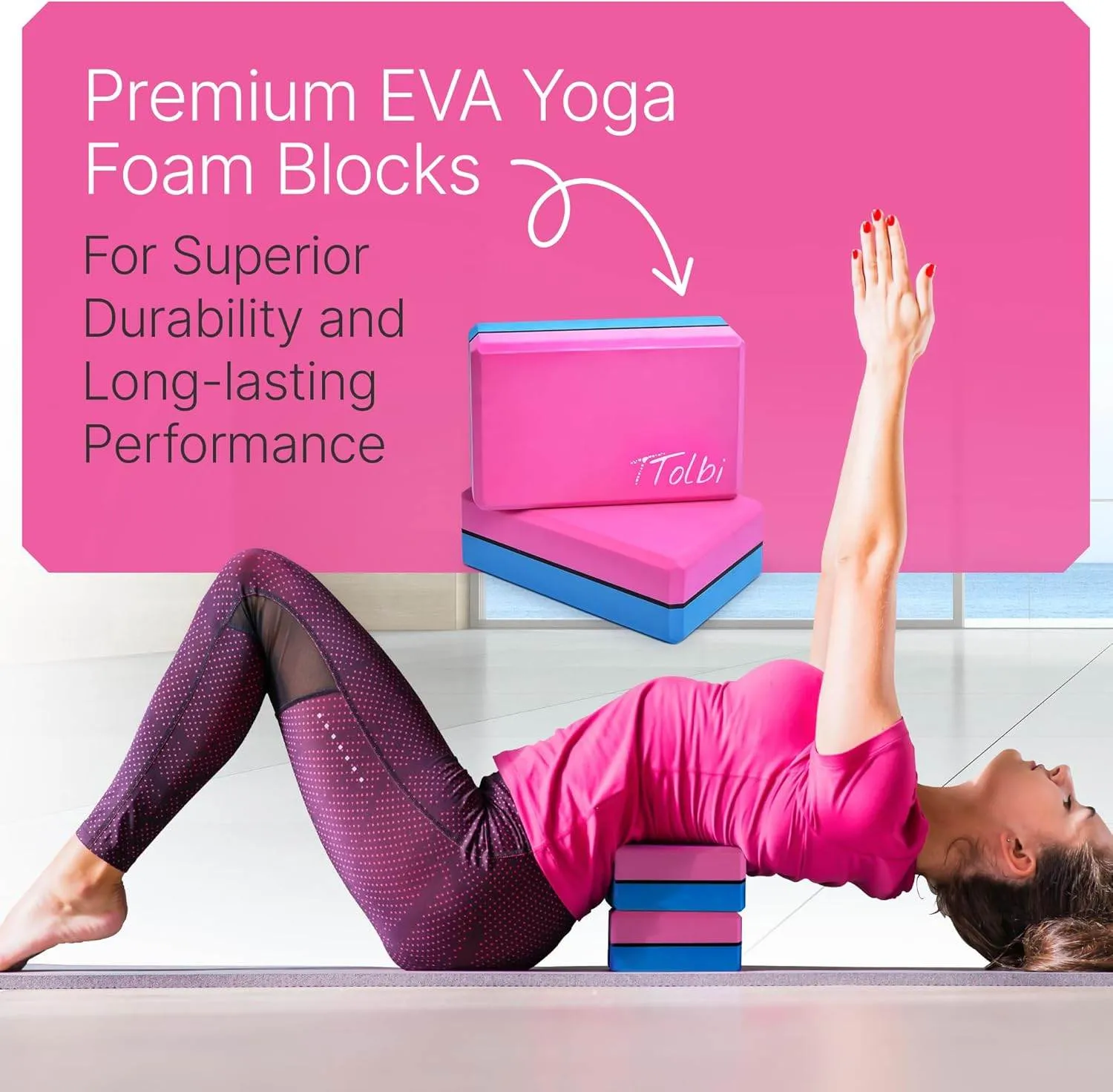 Yoga Blocks 2 Pack Kit with Dance Stretch Band & Guide: Non-Slip EVA Foam Block - Ideal Stretching Equipment for Home Workouts, Dance, Ballet, Gymnastics, Pilates, Exercise - Stretch Strap Stuff Props