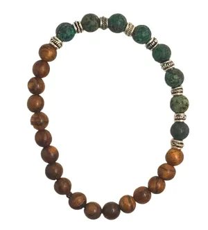 Yoga bracelet with African turquoise, African wood, Tibetan metal alloy