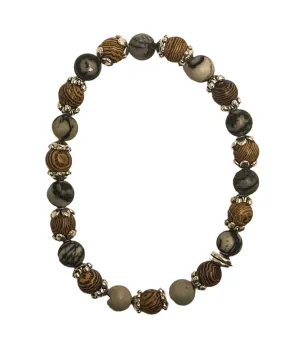 Yoga bracelet with white tiger eye, rosewood, Tibetan beads