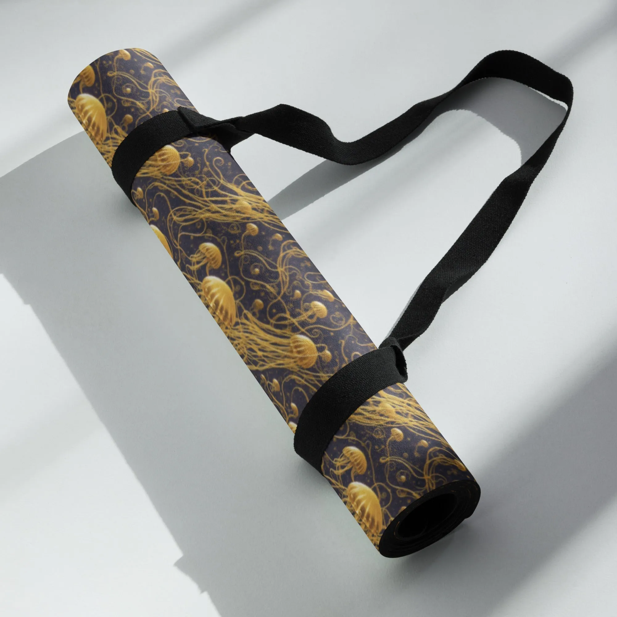 Yoga mat - Black and Gold Jellyfishes