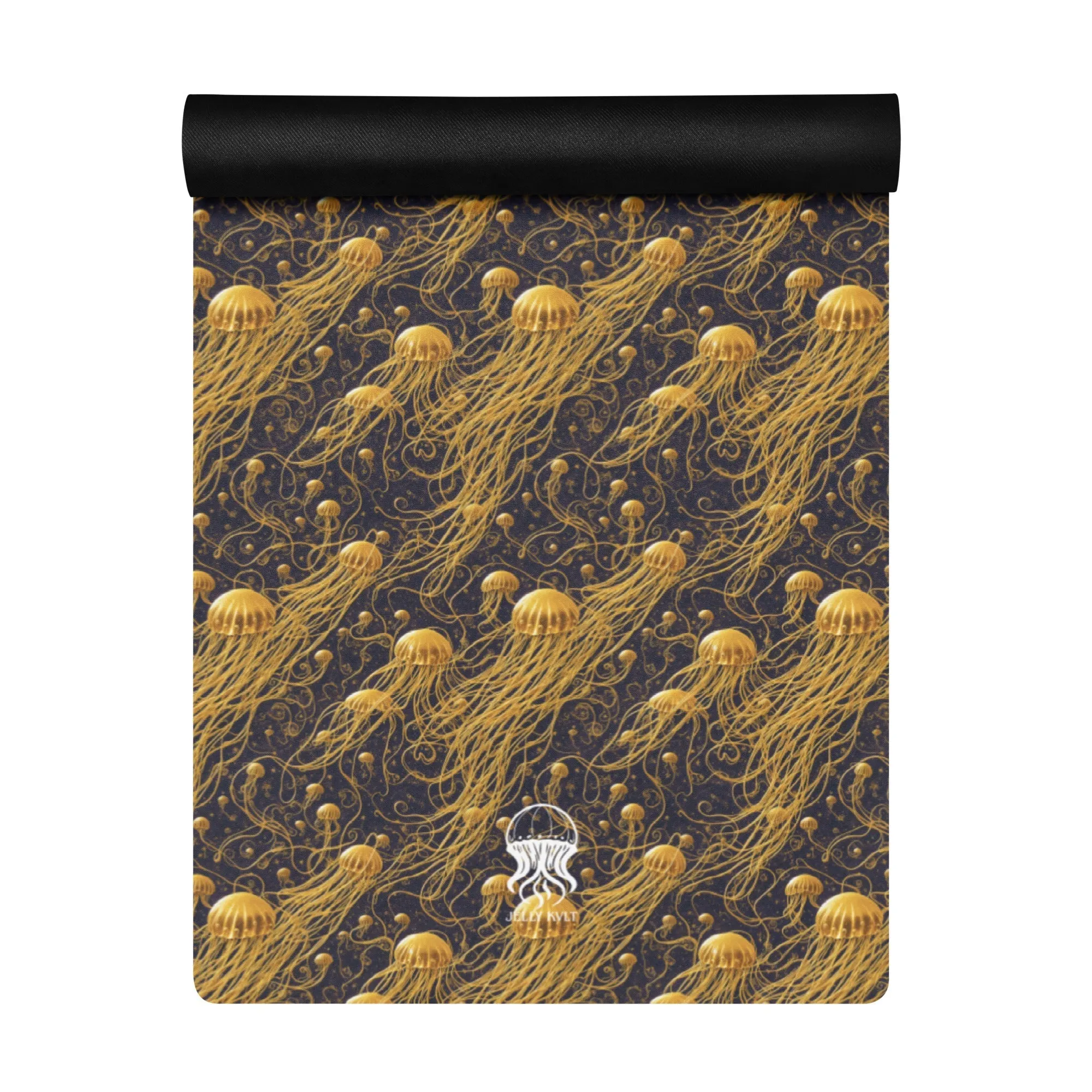 Yoga mat - Black and Gold Jellyfishes