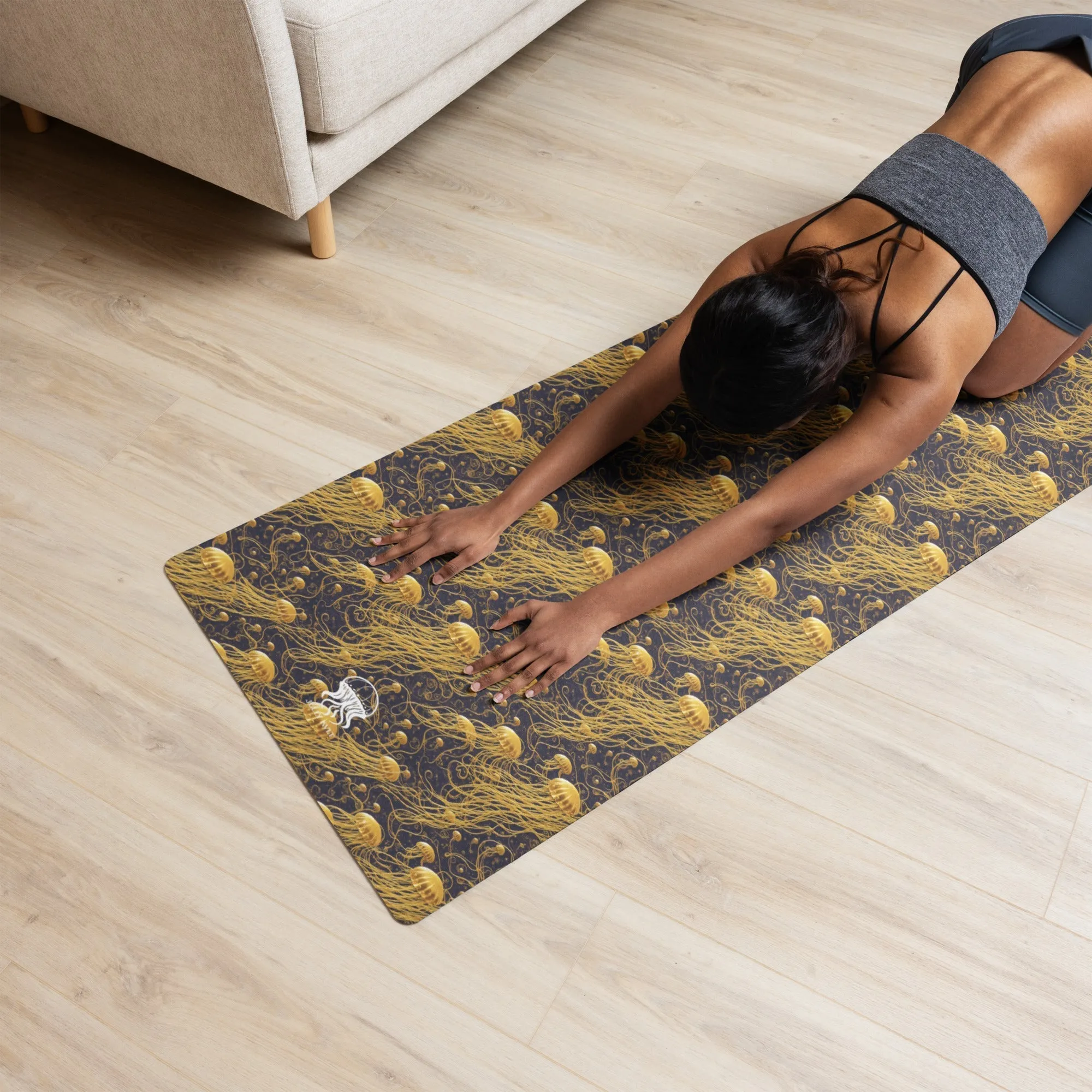 Yoga mat - Black and Gold Jellyfishes
