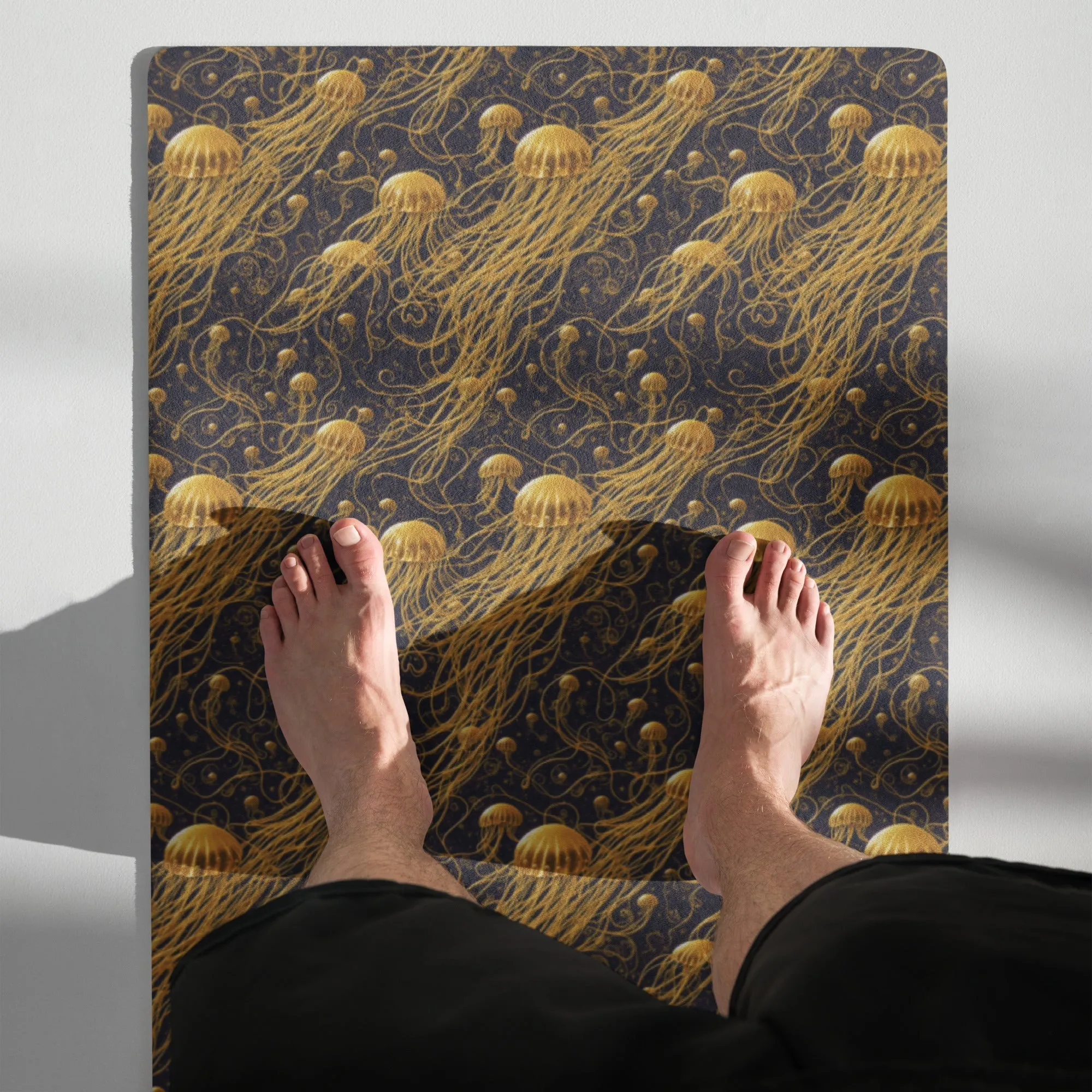 Yoga mat - Black and Gold Jellyfishes