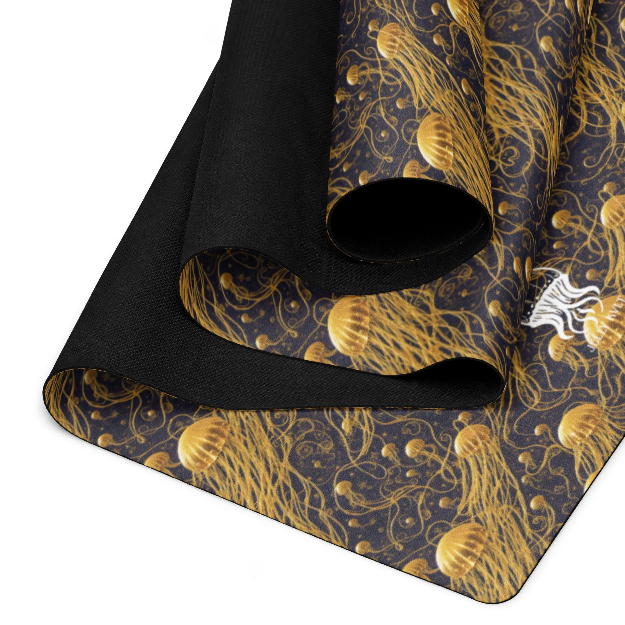 Yoga mat - Black and Gold Jellyfishes