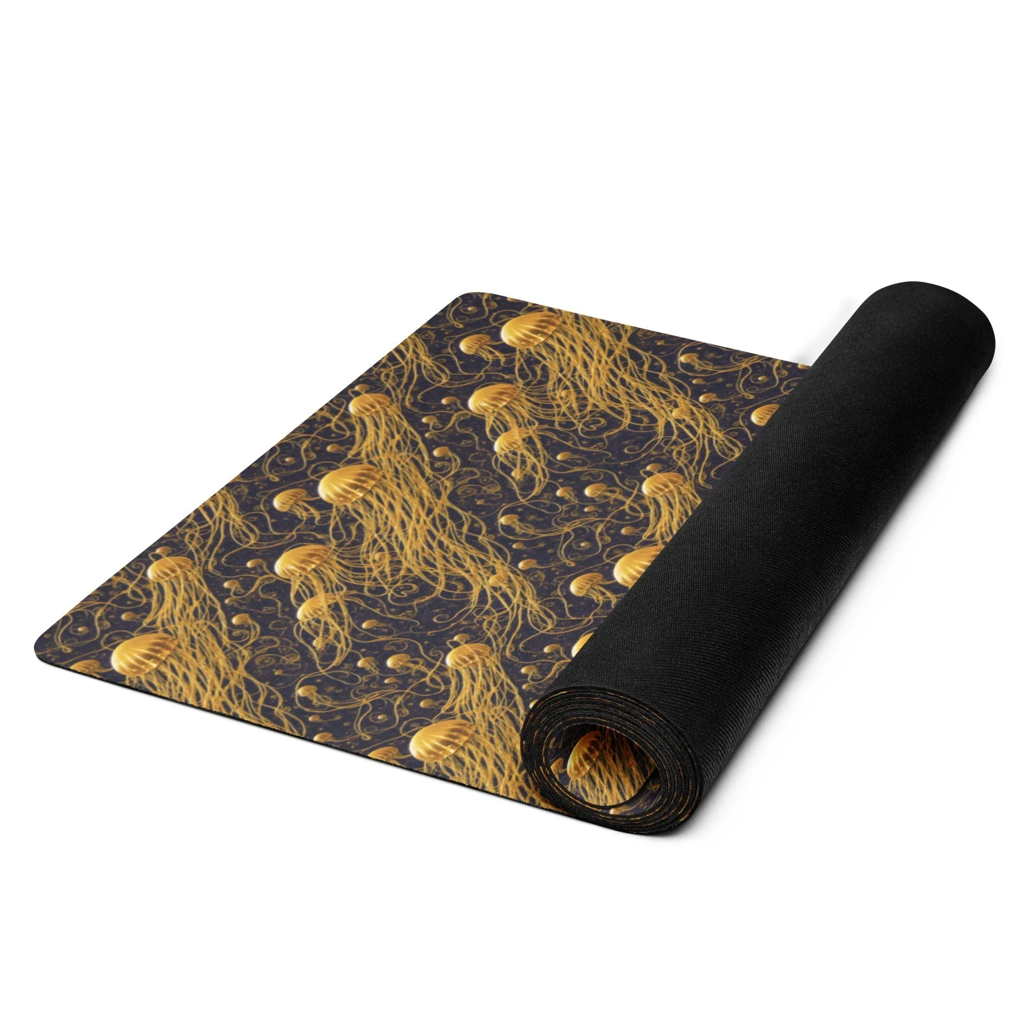 Yoga mat - Black and Gold Jellyfishes