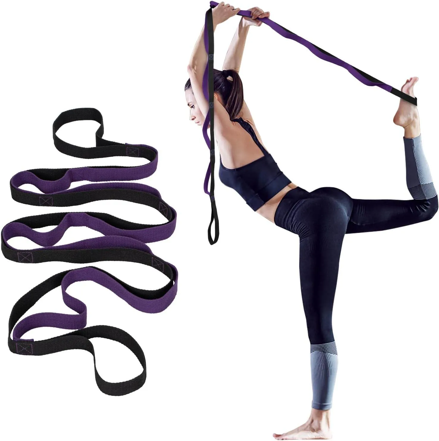 Yoga Strap for Stretching Inelastic Soft Polyester Cotton Stretch Out Band for Exercise, Yoga, Pilates and Dance for Men and Women