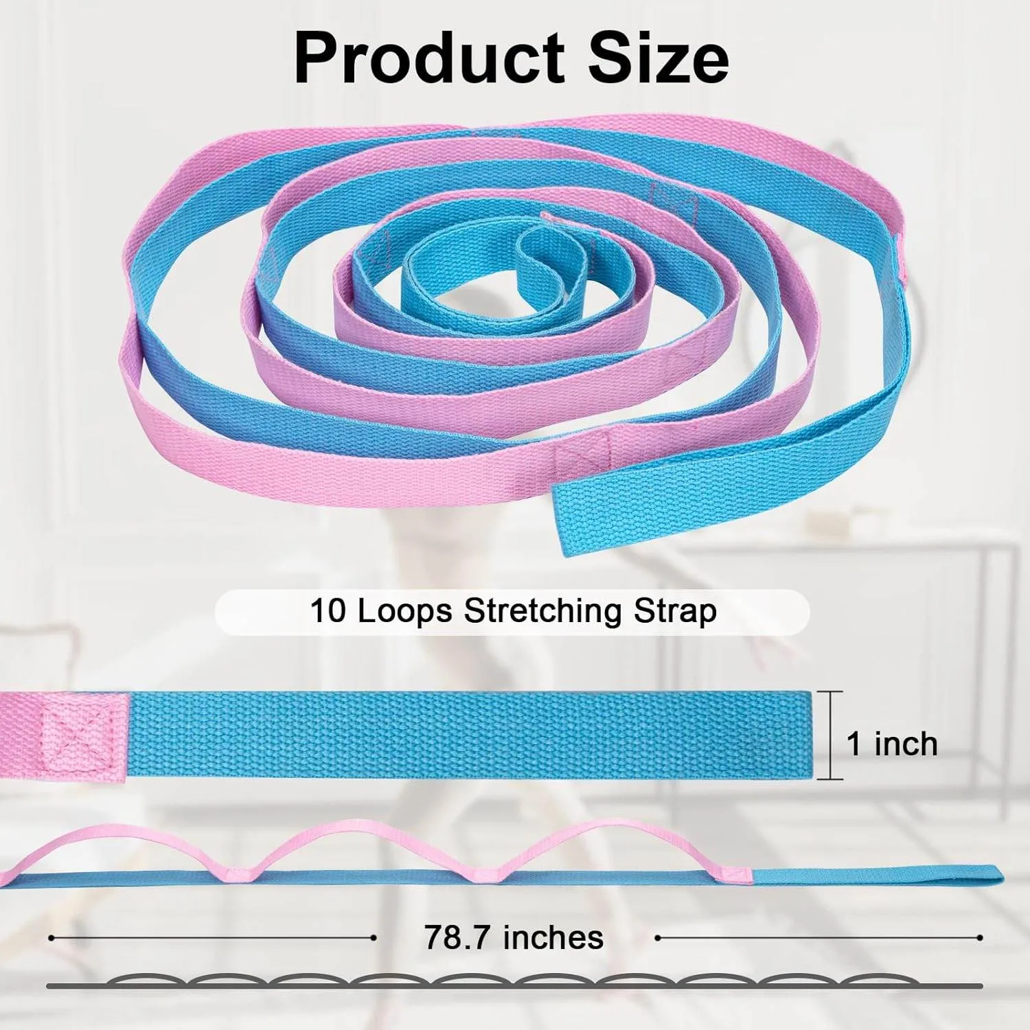 Yoga Strap for Stretching Inelastic Soft Polyester Cotton Stretch Out Band for Exercise, Yoga, Pilates and Dance for Men and Women
