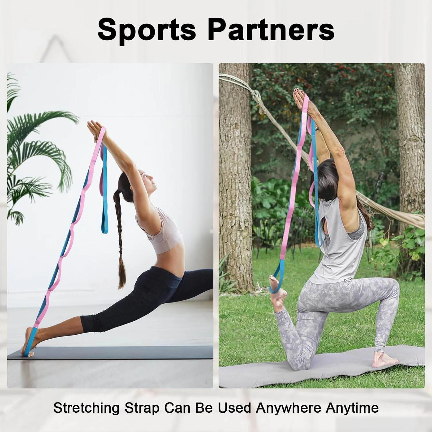 Yoga Strap for Stretching Inelastic Soft Polyester Cotton Stretch Out Band for Exercise, Yoga, Pilates and Dance for Men and Women