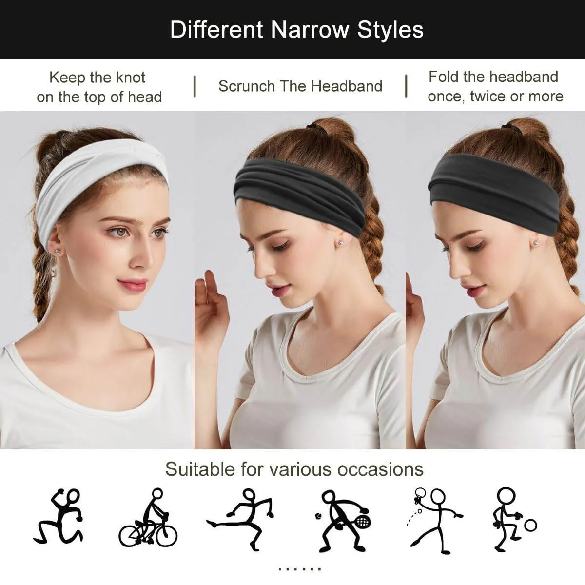 YONUF Fashion Headbands For Women Wide Headband Yoga Workout Head Bands Hair Accessories Band Black White Gray 6 Pack