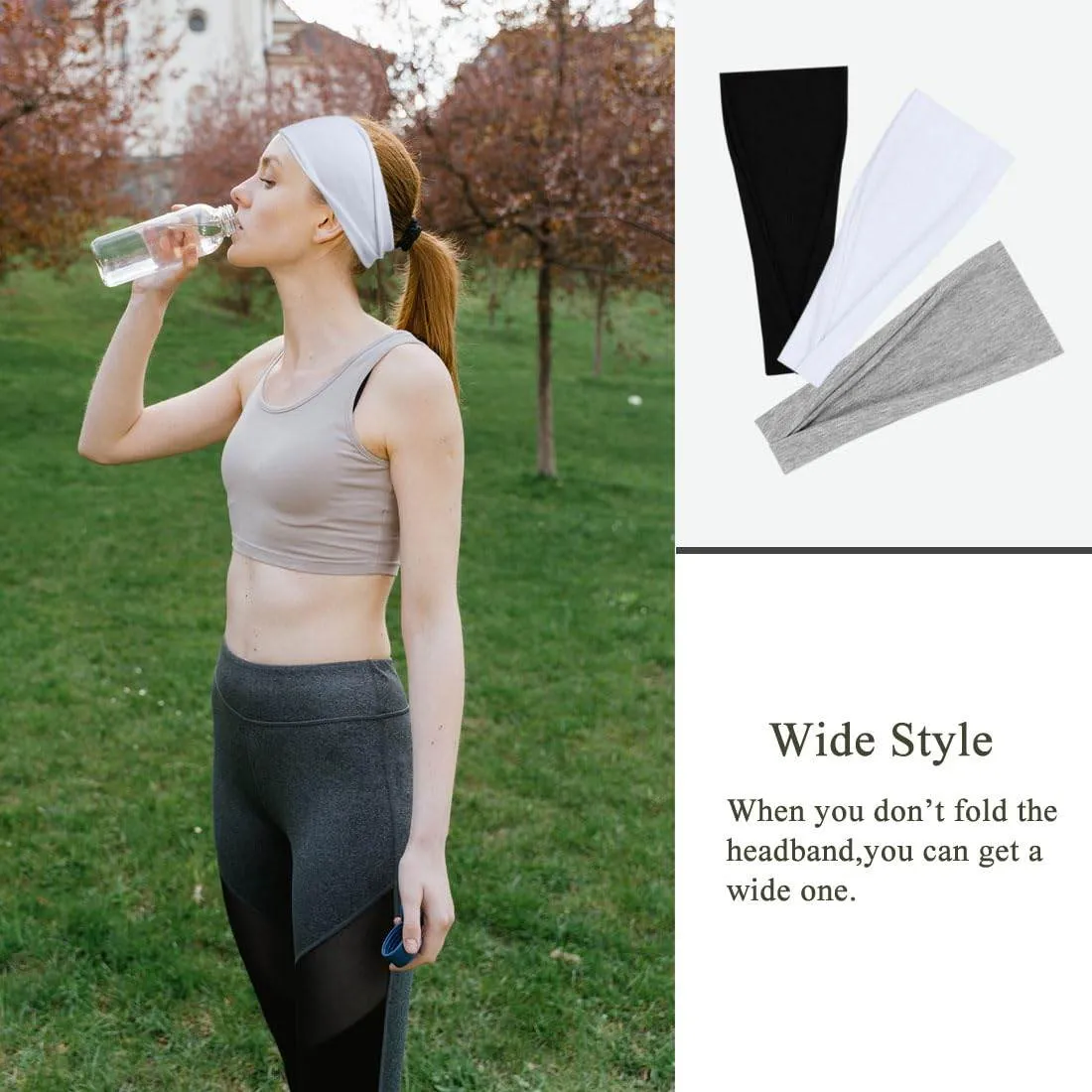 YONUF Fashion Headbands For Women Wide Headband Yoga Workout Head Bands Hair Accessories Band Black White Gray 6 Pack