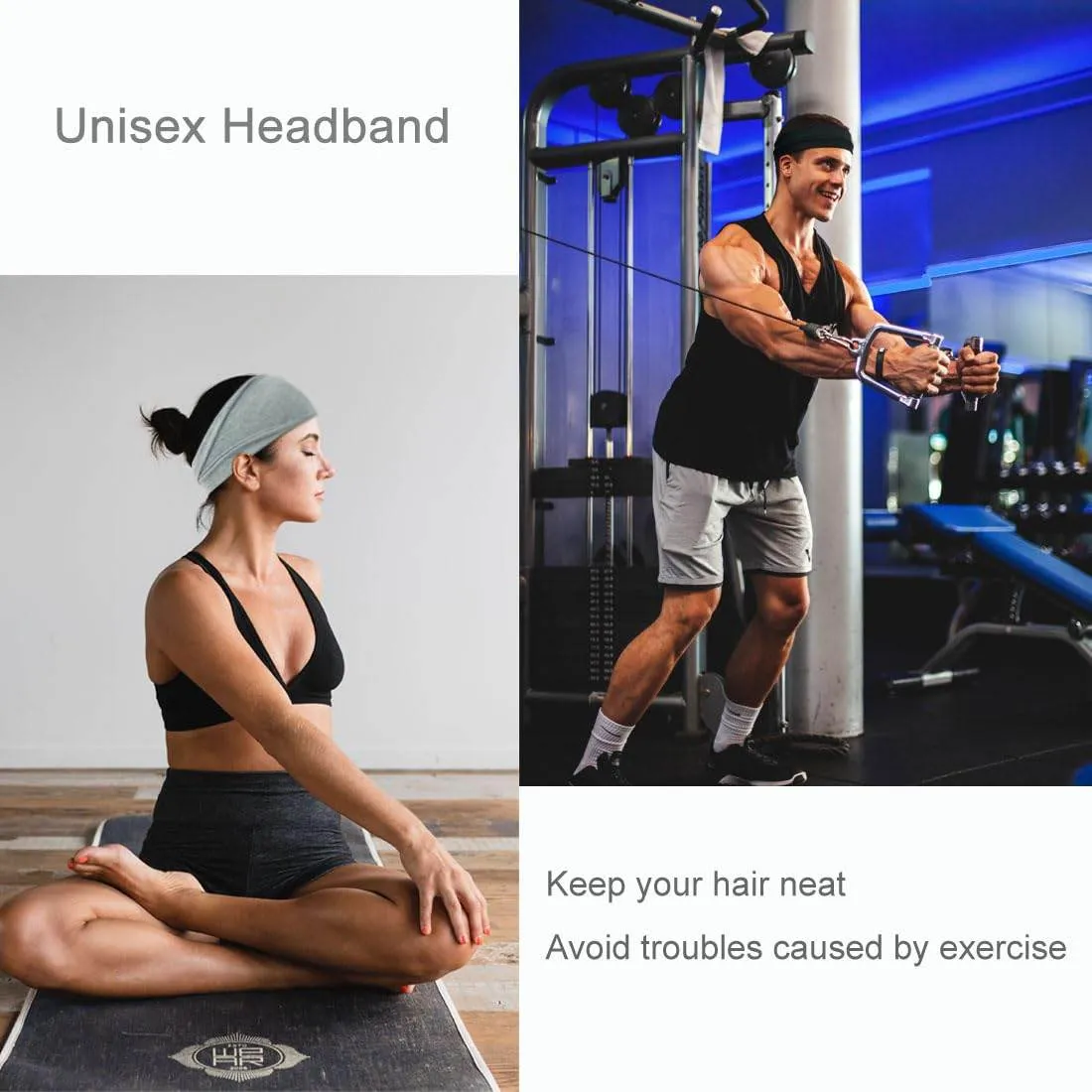 YONUF Fashion Headbands For Women Wide Headband Yoga Workout Head Bands Hair Accessories Band Black White Gray 6 Pack