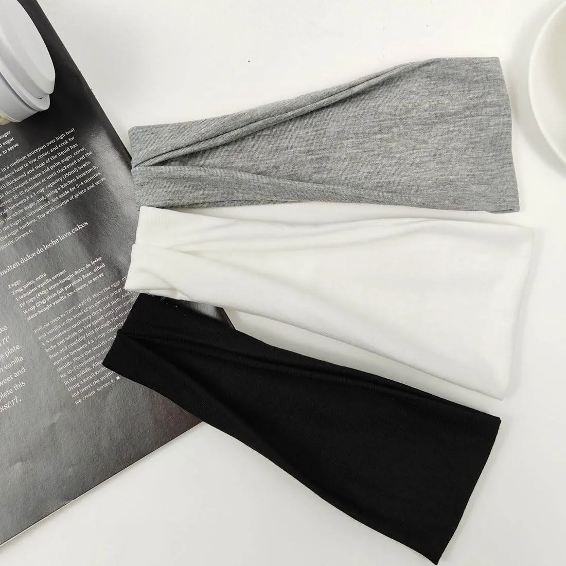 YONUF Fashion Headbands For Women Wide Headband Yoga Workout Head Bands Hair Accessories Band Black White Gray 6 Pack
